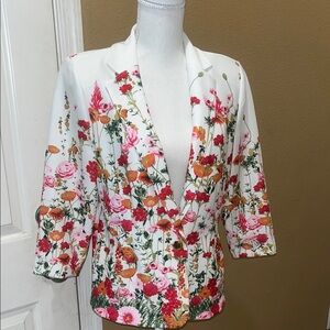 Floral Print White Blazer Jacket - Women's Floral Coat